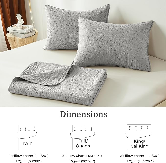 akkialla Twin Quilt Bedding Set, Light Grey Ultrasonic Quilt Set, Lightweight - Image 6
