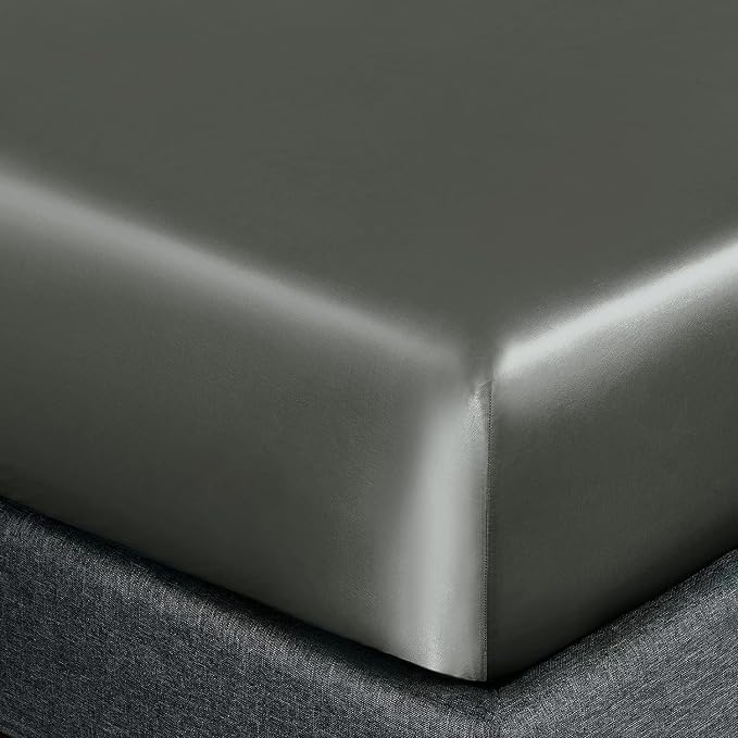 Homiest Dark Grey Satin Fitted Sheet Queen Size, Deep Pocket, Luxury & Ultra - Image 3