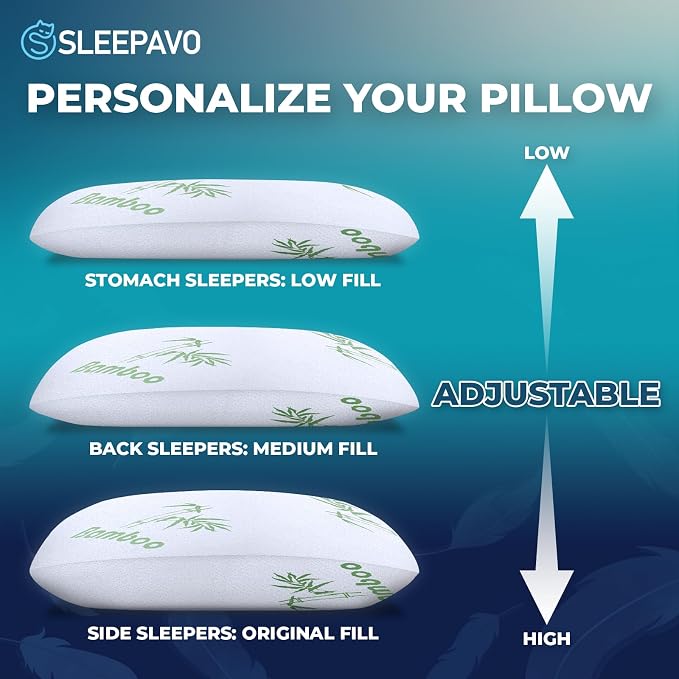 Sleepavo Adjustable Cooling Pillows Queen Size Set of 2 Pack - Image 2