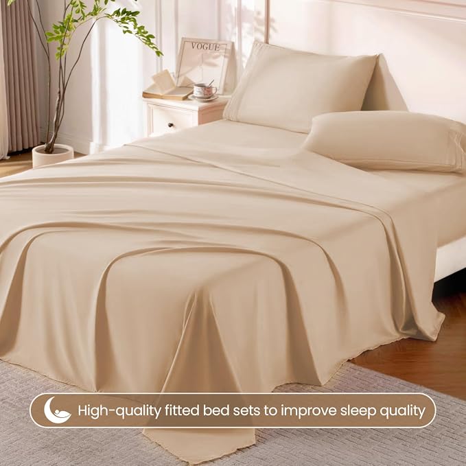 ROSE&RISY Khaki Full Sheet Set, 4 Pieces Soft Bedding Full Sheet Set, - Image 3