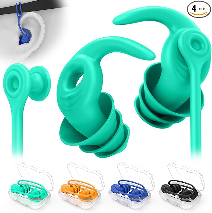 Swimming Ear Plugs for Adults, 4 Pairs Waterproof Reusable Silicone Swim by FNGXX
