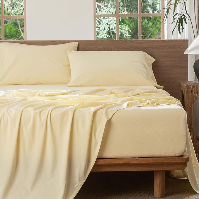 MooMee Fitted Bottom Sheet Only 100% Washed Cotton Linen Like Textured - Image 3