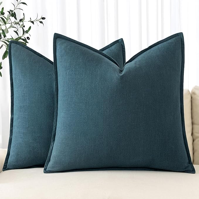 MIULEE Decorative Linen Euro Sham Pillow Covers 26x26 Blue ​Boho Farmhouse​ by MIULEE