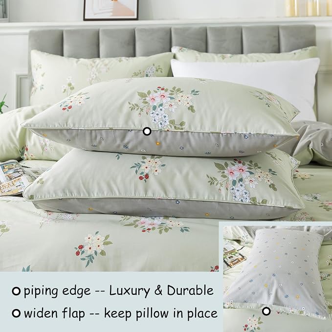FADFAY Duvet Cover Set King/Cal King Floral Comforter Cover 100% Cotton Girls - Image 3