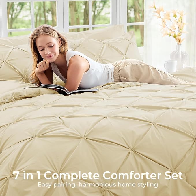 Sasttie California King Comforter Set, 7-Piece Bed in a Bag, Pintuck Bedding - Image 6