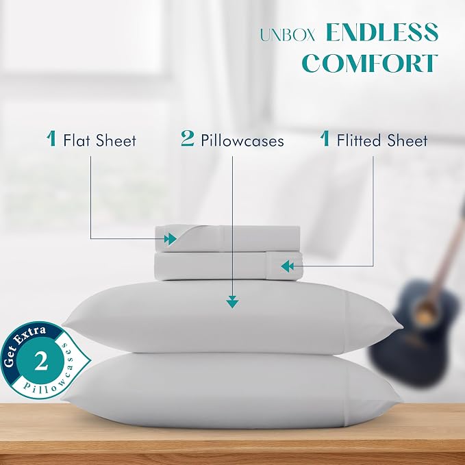 XOOX Linen 100% Egyptian Cotton King Size Sheets Set - Image 3