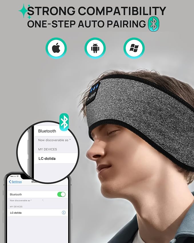 LC-dolida Sleep Headphones Headband Bluetooth 5.4, Sports Headband Earphones - Image 4