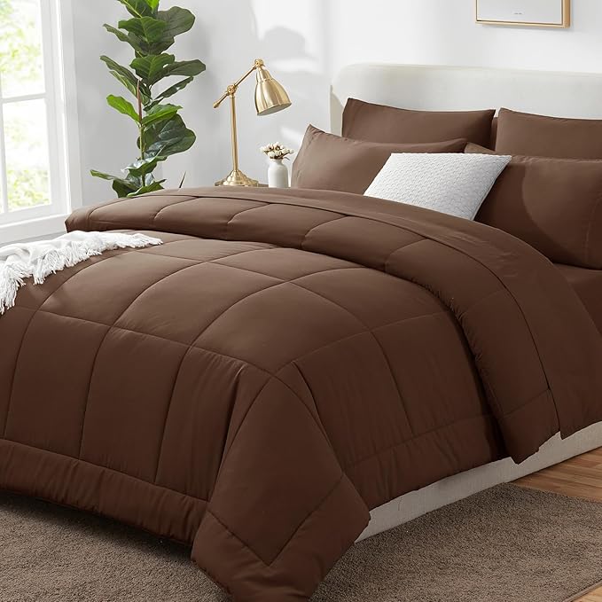 CozyLux Full Size Comforter Sets Brown, 7 Pieces Bed in a Bag, All Season by CozyLux