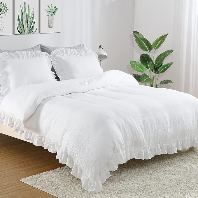 Ruffle Duvet Cover King Size, 104x90 in by CAROMIO