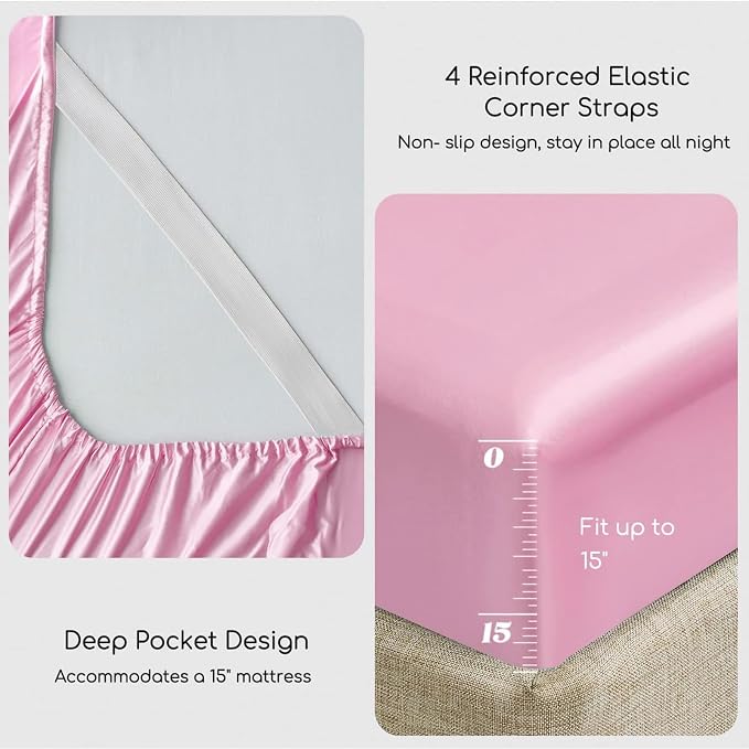 MR&HM Satin Bed Sheets, Full Size Sheets Set - Image 4