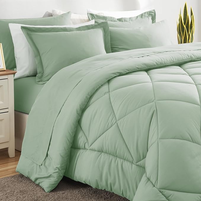 CozyLux King Size Comforter Set Sage Green - Image 8