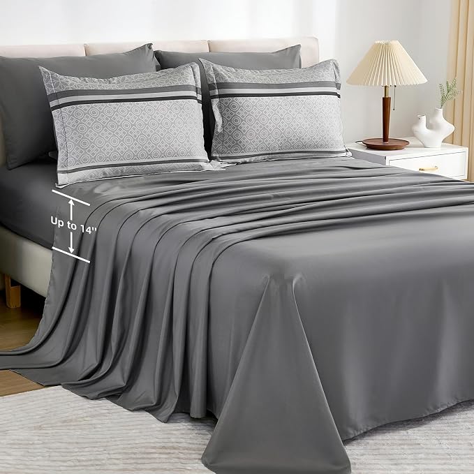 WONGS BEDDING Grey Comforter Set King Size, 7 Pieces Striped Bed in a Bag - Image 6