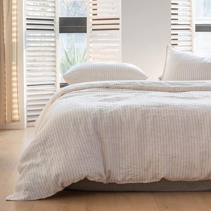 Simple&Opulence 100% Linen Duvet Cover Set 3pcs Yarn Dyed Vertical Pinstripe - Image 7