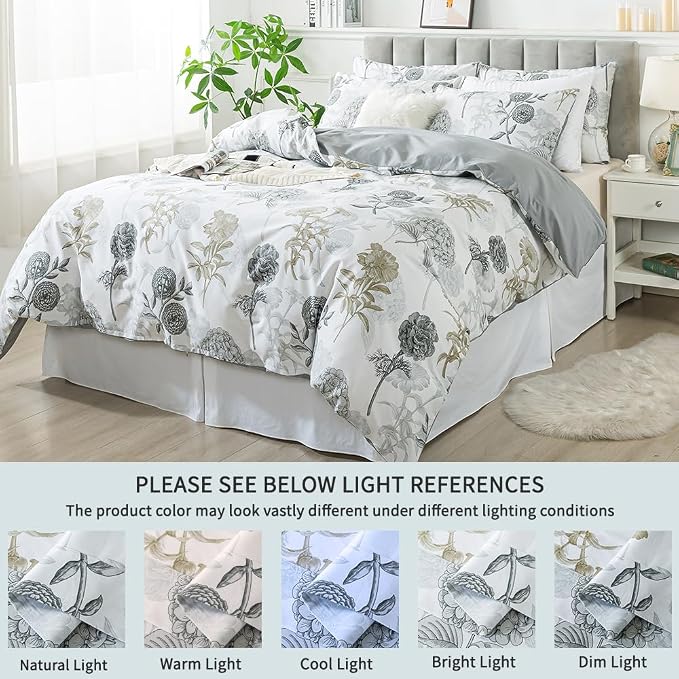 FADFAY Floral Duvet Cover Set Twin XL 100% Cotton College Bedding Ink Grey - Image 5