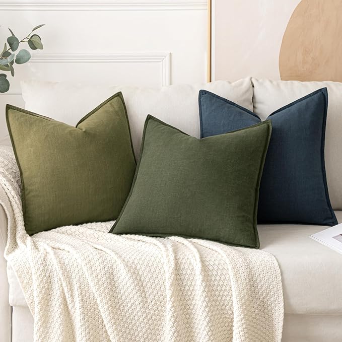 MIULEE Decorative Linen Euro Sham Pillow Covers 24x24 Blue ​Boho Farmhouse​ - Image 4