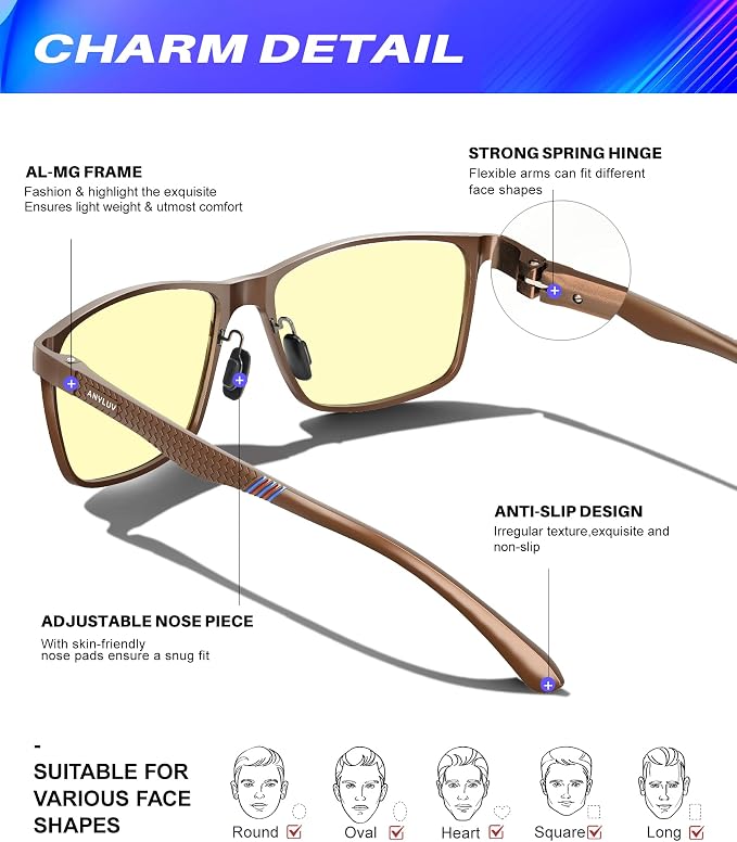 ANYLUV Blue Light Glasses Men, Relieve Eyestrain and Eye Protection, Al-Mg - Image 3
