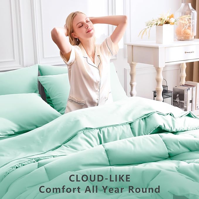CozyLux Queen Comforter Set Mint Green, 7 Pieces Bed in a Bag, All Season - Image 4