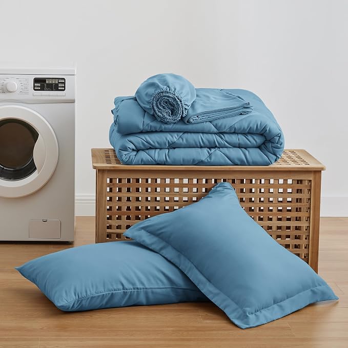 Love's cabin Twin Comforter Set Misty Blue, 5 Pieces Twin Bed in a Bag - Image 6