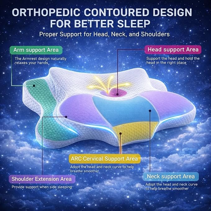 Cervical Pillow for Neck Pain Relief, Ergonomic Dual-Height Memory Foam Pillow - Image 4