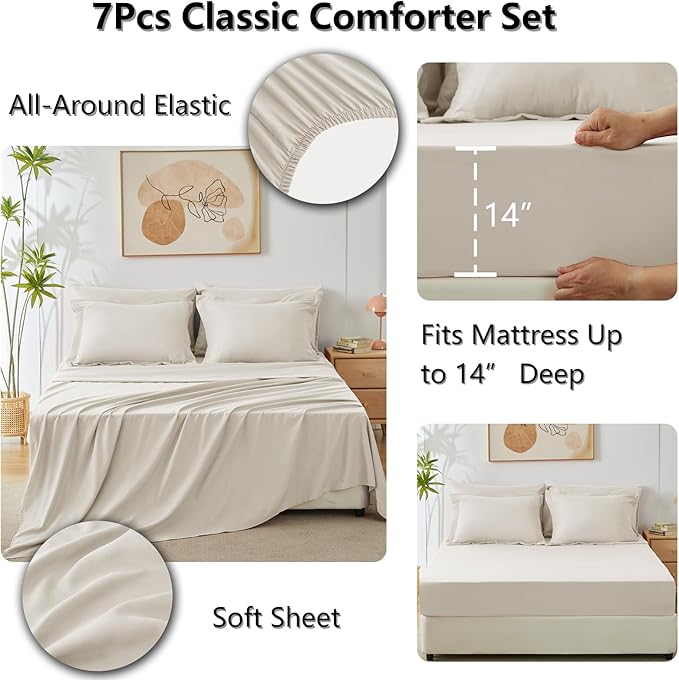 CozyLux King Size Comforter Set Beige - Image 5