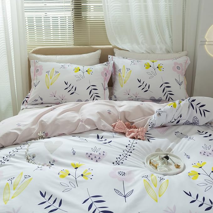 mixinni Garden Style Floral Duvet Cover Queen Size Teenage Girls Flower Leaf - Image 2