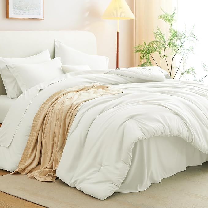 CozyLux Queen Comforter Set Ivory, 7 Pieces Bed in a Bag Queen Comforter Set - Image 9