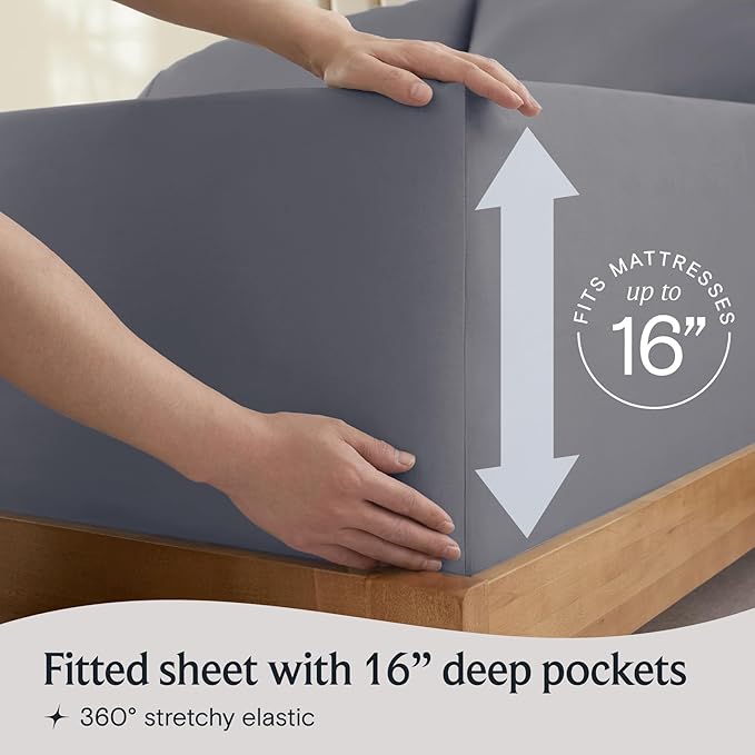 LuxClub 5 PC Split King Sheet Set, Deep Pockets Wrinkle Free Cooling Bed Sheets - Image 6