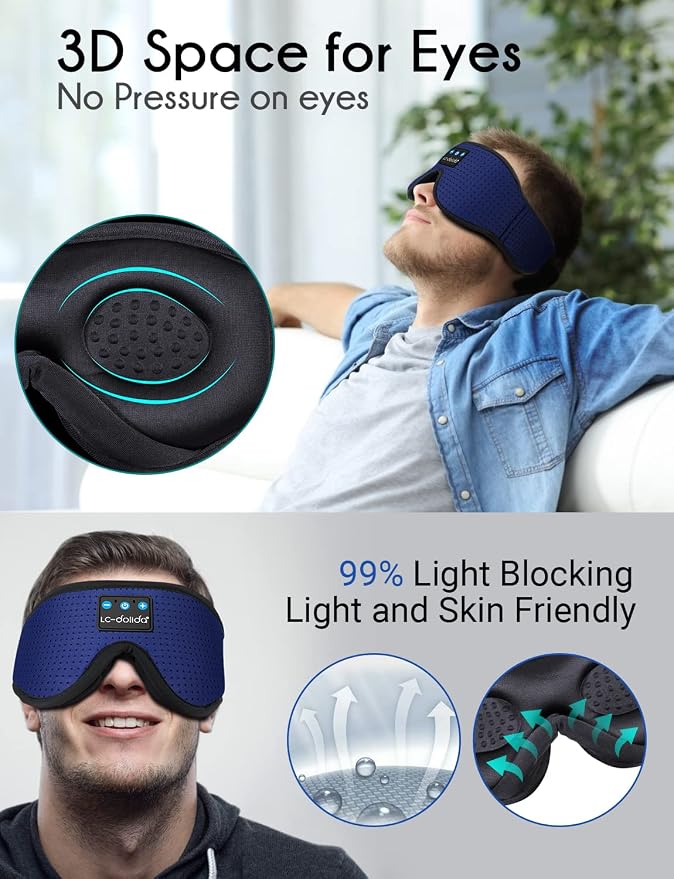 LC-dolida Sleep Headphones, Sleep Mask Bluetooth Wireless Music Eye Mask - Image 4