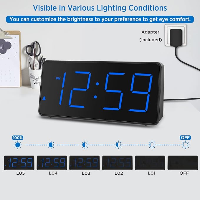 Peakeep Digital Alarm Clock for Bedroom Bedside, Loud Alarm Clock for Heavy - Image 3