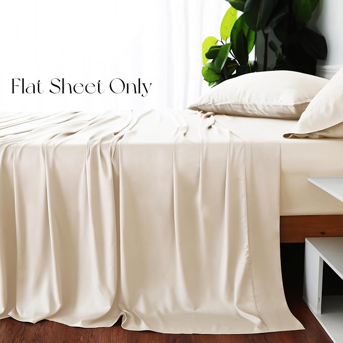 Bamboo Viscose Flat Sheets Only, 400 Thread Count Sateen Weave Queen Size Flat - Image 4