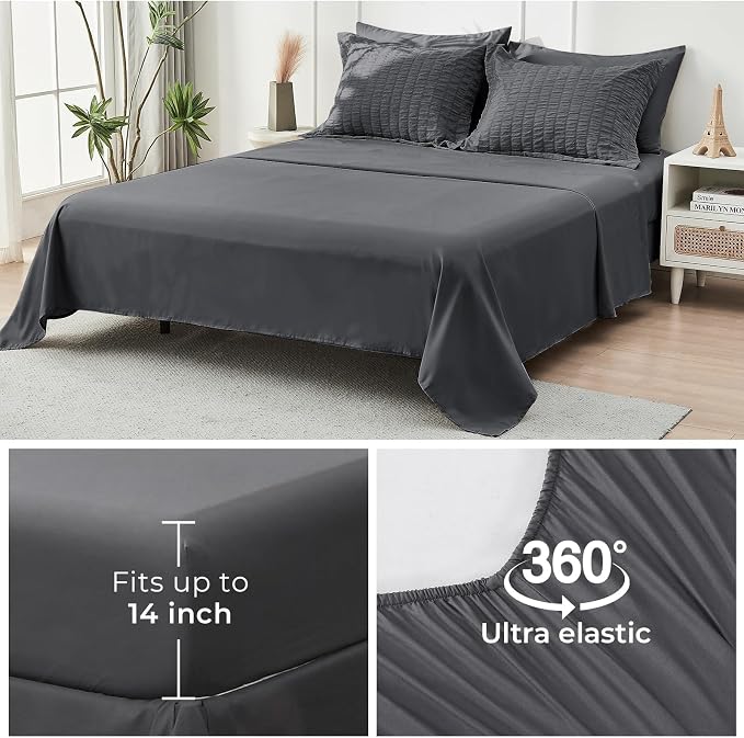 HYMOKEGE 7 Piece King Size Comforter Set Seersucker, All Season Luxury Bed in a - Image 6