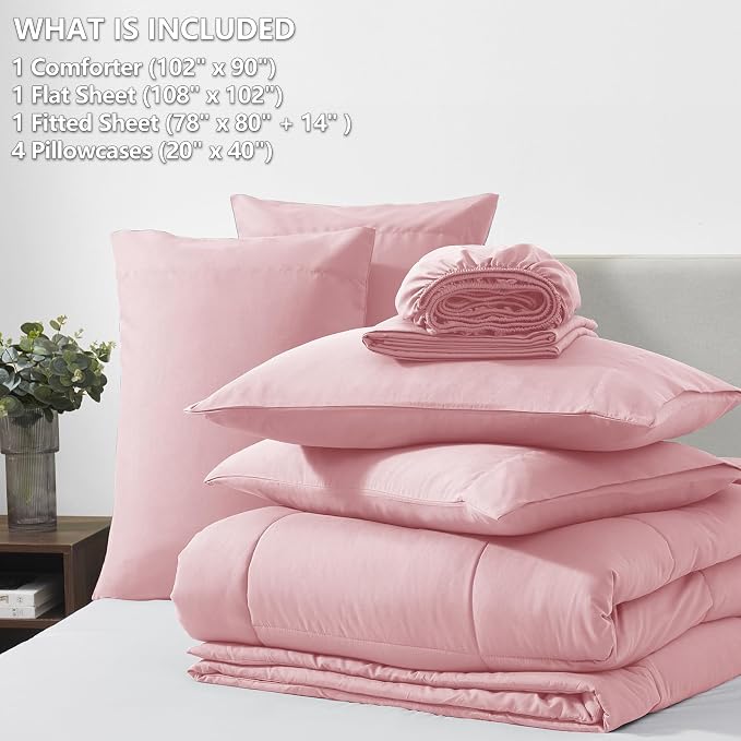 CozyLux King Size Comforter Set Pink, 7 Pieces Bed in a Bag, All Season Bedding - Image 6