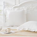 Vintage Off White Ruffle Euro Shams Shabby Farmhouse Pillow Cover 100% Washed by Qilunn