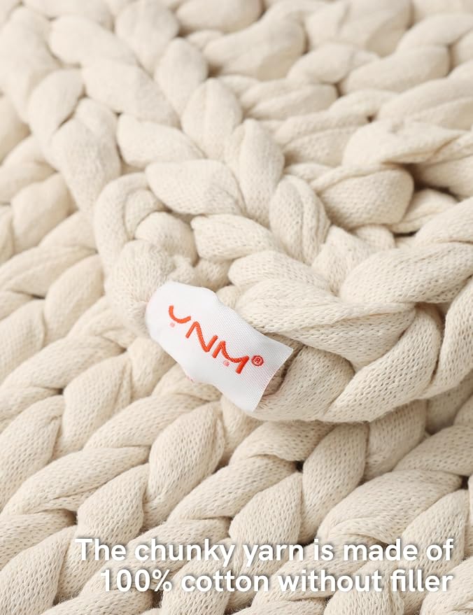 YnM Cotton Weighted Blanket, Handmade Chunky Knitted Design, Soft and Cozy - Image 4