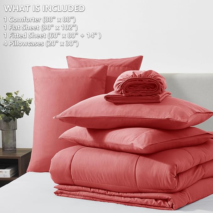 CozyLux Queen Comforter Set Coral, 7 Pieces Bed in a Bag, Coral Comforters - Image 6