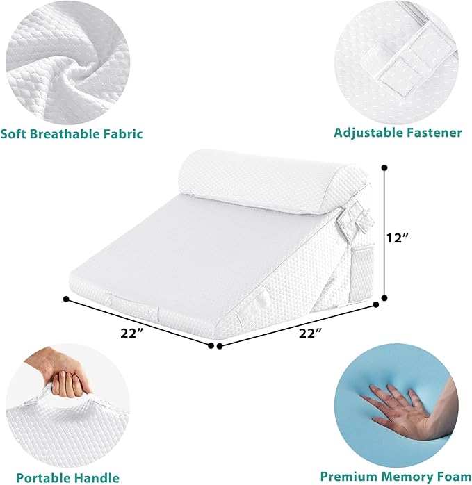 Bedluxe 3Pcs Orthopedic Bed Wedge Pillow Set, Foam Wedge Pillow Post Surgery - Image 5