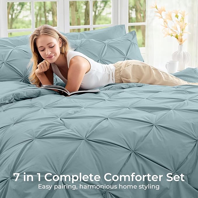 Sasttie Twin XL Comforter Set, 5-Piece Bed in a Bag, Pintuck Bedding Sets - Image 6