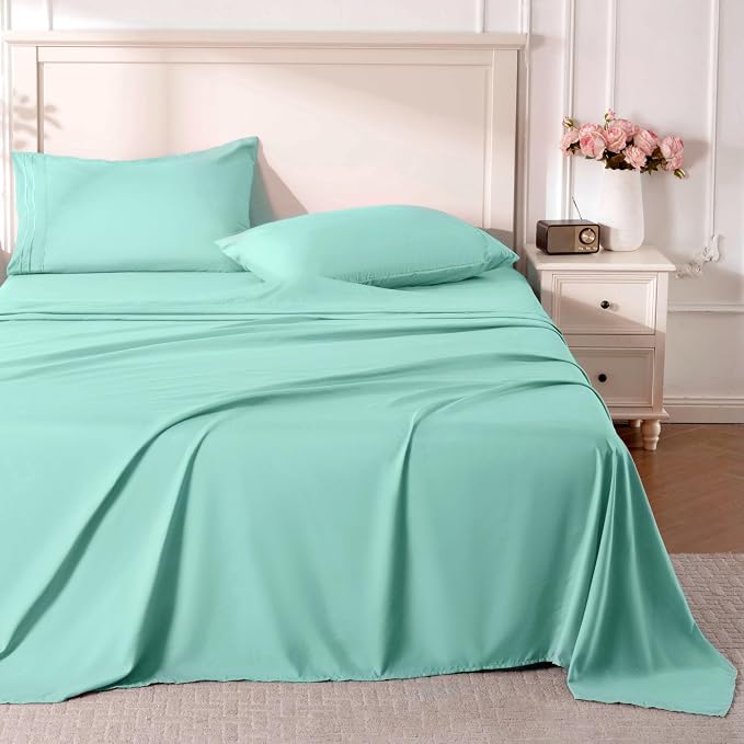 ROSE&RISY Light Green King Sheet Set, 4 Pieces Soft Bedding Sheet Set, by ROSERISY