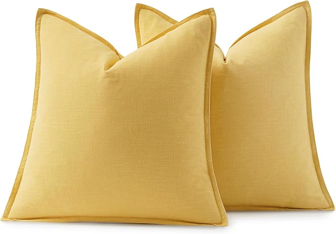 MIULEE Decorative Linen Pillow Covers 18x18 Inch Yellow ​Boho Farmhouse​ - Image 6