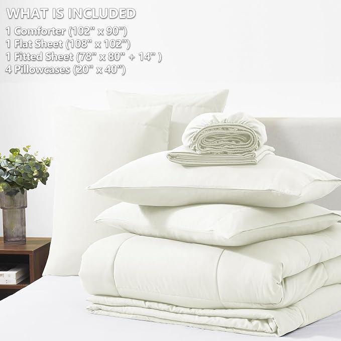 CozyLux King Size Comforter Set Ivory, 7 Pieces Bed in a Bag, Ivory Comforter - Image 6