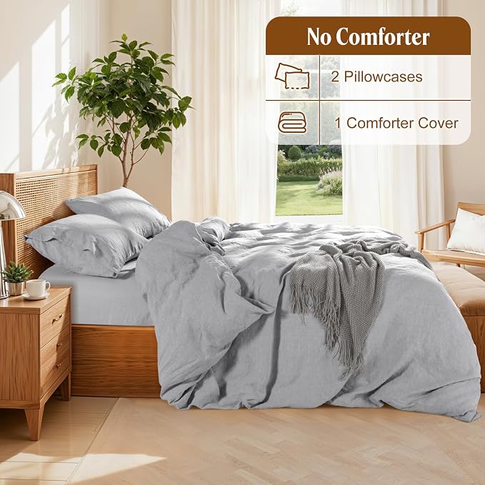 LBRO2M 100% France Linen Duvet Cover Set Cal King Size 3 Pcs Flax Comforter - Image 4