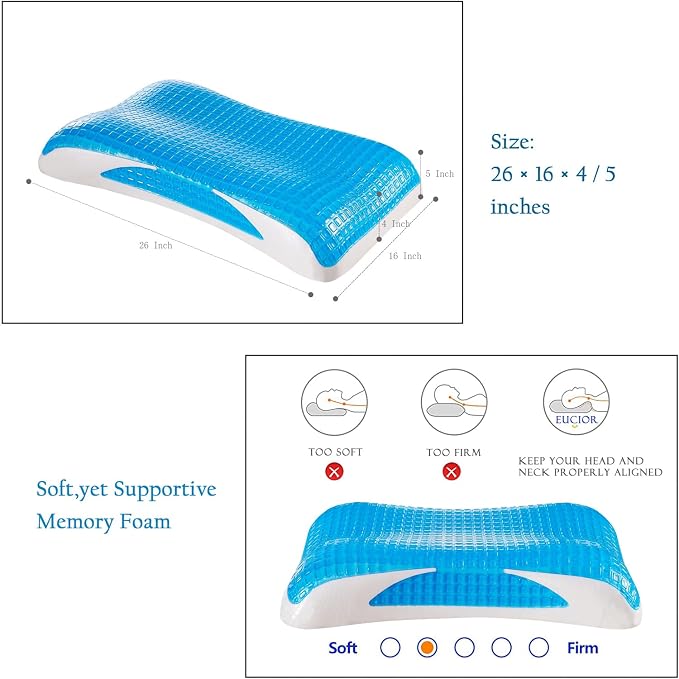EUCIOR Cooling Gel Pillow, Memory Foam Cooling Gel Pillow, Cooling Orthopedic - Image 3