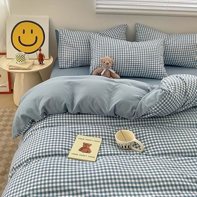 Nayoroom Blue Gingham Duvet Cover Queen Size Plaid Checkered Comforter Cover 3 - Image 2
