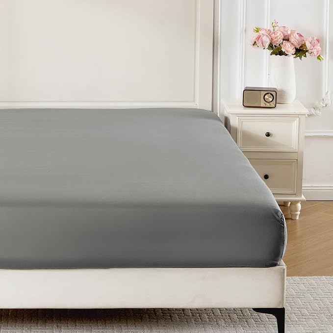 ROSE&RISY Light Grey Full Fitted Sheet, Soft and Breathable by ROSERISY