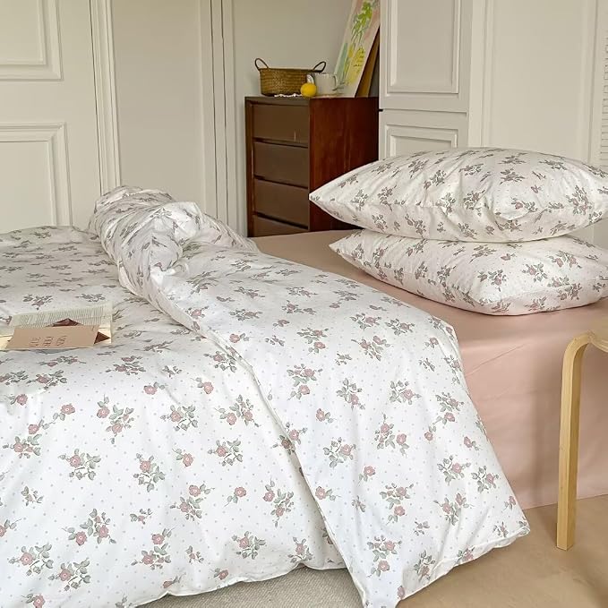 MKXI Garden Floral Duvet Cover Peach Blossom Aesthetic Bedding White Print - Image 7