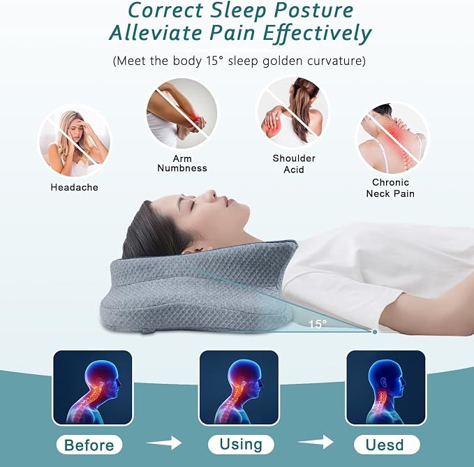 CHxxy Cervical Neck Pillow for Pain Relief Sleeping, Memory Foam Pillows - Image 2