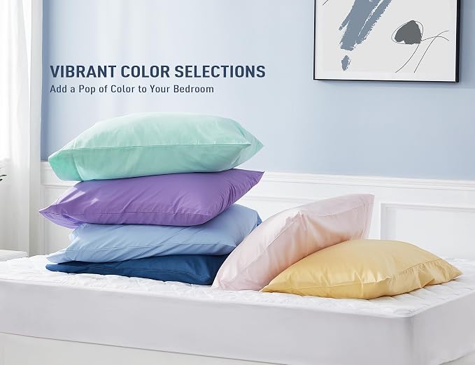 Pillow Cases, Standard Queen Size Cotton Percale Weave Pillowcases, Pre-Shrunk - Image 6