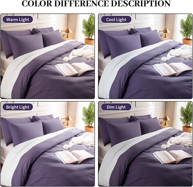 NEXHOME PRO 100% Washed Cotton Duvet Cover Queen Size, Ogranic Natural Linen - Image 3