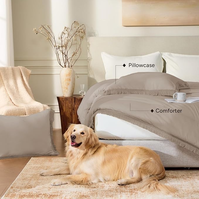 Andency Comforter Full Size Set Khaki, 3 Pieces Boho Winter Lightweight Bedding - Image 6