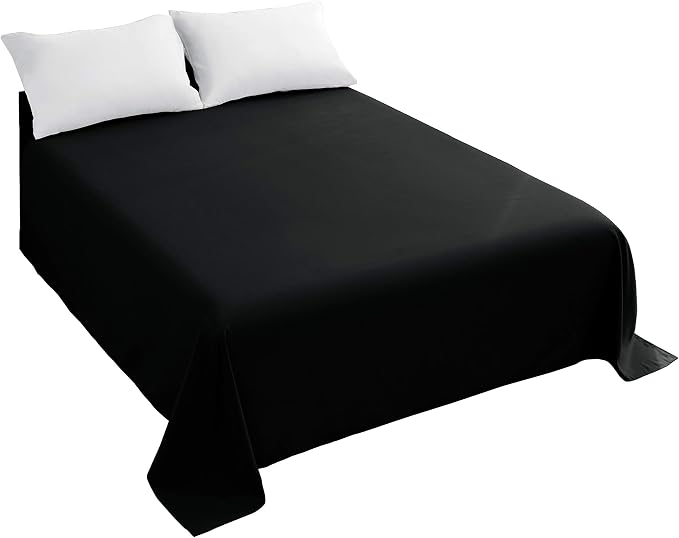 Sfoothome Queen Flat Sheet Black Top Sheet, Premium Hotel 1-Piece, Luxury and by Sfoothome